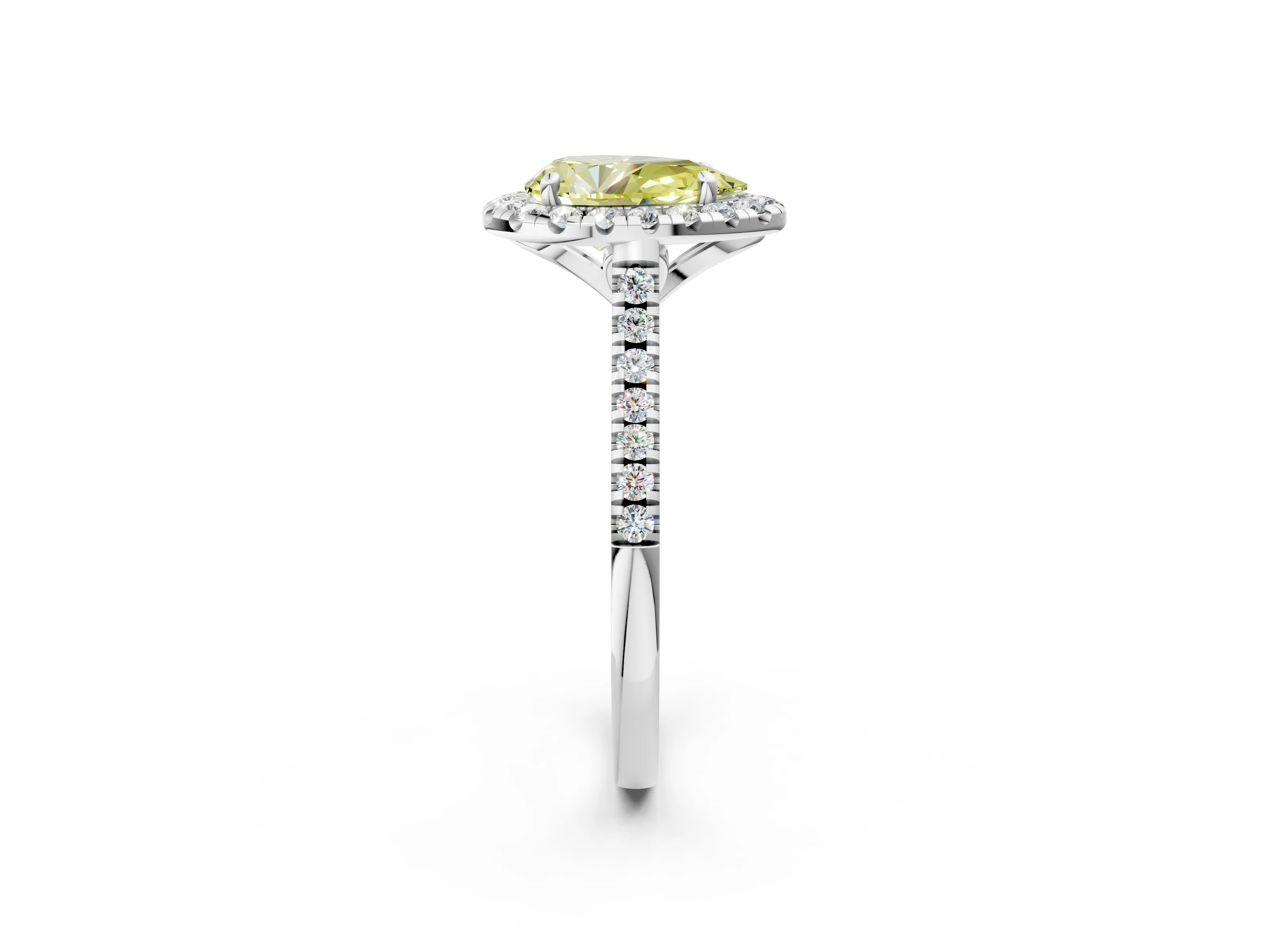 White gold Fancy Yellow Pear Cut Diamond Cushion Halo Ring with Pavé Band_2