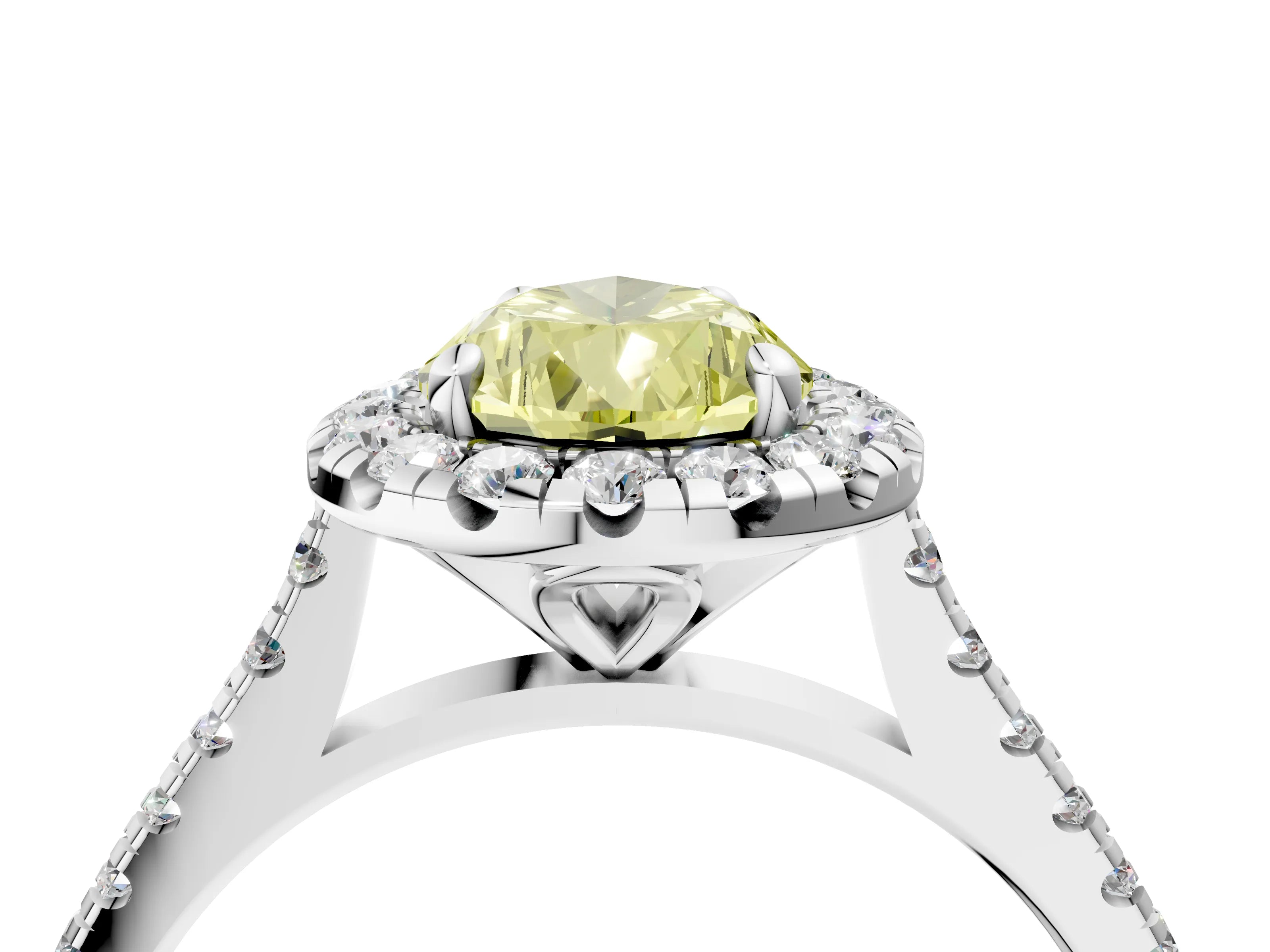 White gold Fancy Yellow Pear Cut Diamond Cushion Halo Ring with Pavé Band_4