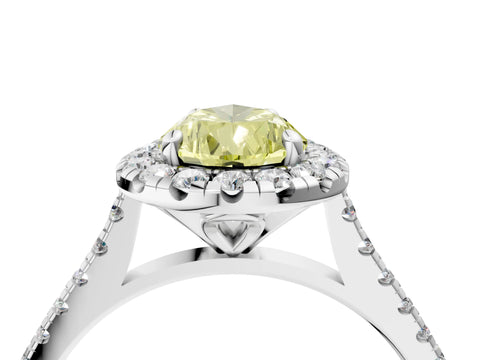 White gold Fancy Yellow Pear Cut Diamond Cushion Halo Ring with Pavé Band_4