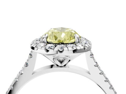 White gold Fancy Yellow Pear Cut Diamond Cushion Halo Ring with Pavé Band_4