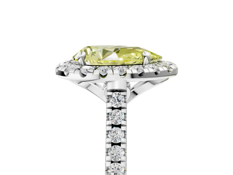 White gold Fancy Yellow Pear Cut Diamond Cushion Halo Ring with Pavé Band_5