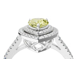 White gold Fancy Yellow Pear Cut Diamond Double Halo Ring with Pavé Band and Prong Setting_134