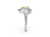 White gold Fancy Yellow Pear Cut Diamond Double Halo Ring with Pavé Band and Prong Setting_137