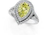 White gold Fancy Yellow Pear Cut Diamond Double Halo Ring with Pavé Band and Prong Setting_137
