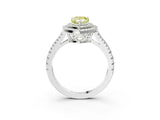 White gold Fancy Yellow Pear Cut Diamond Double Halo Ring with Pavé Band and Prong Setting_138