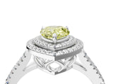 White gold Fancy Yellow Pear Cut Diamond Double Halo Ring with Pavé Band and Prong Setting_140