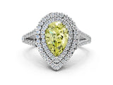 White gold Fancy Yellow Pear Cut Diamond Double Halo Ring with Pavé Band and Prong Setting_147
