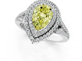White gold Fancy Yellow Pear Cut Diamond Double Halo Ring with Pavé Band and Prong Setting_148