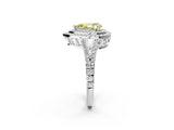 White gold Fancy Yellow Pear Cut Diamond Double Halo Ring with Pavé Band and Prong Setting_149