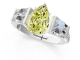 White gold Fancy Yellow Pear Cut Diamond Engagement Ring with Baguette Side Stones and Channel Set Band_33