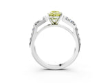 White gold Fancy Yellow Pear Cut Diamond Engagement Ring with Baguette Side Stones and Channel Set Band_35