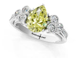 White gold Fancy Yellow Pear  Cut Diamond Engagement Ring with Bezel Set Round Side Stones and Prong Setting_32