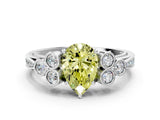 White gold Fancy Yellow Pear  Cut Diamond Engagement Ring with Bezel Set Round Side Stones and Prong Setting_32