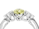 White gold Fancy Yellow Pear  Cut Diamond Engagement Ring with Bezel Set Round Side Stones and Prong Setting_36