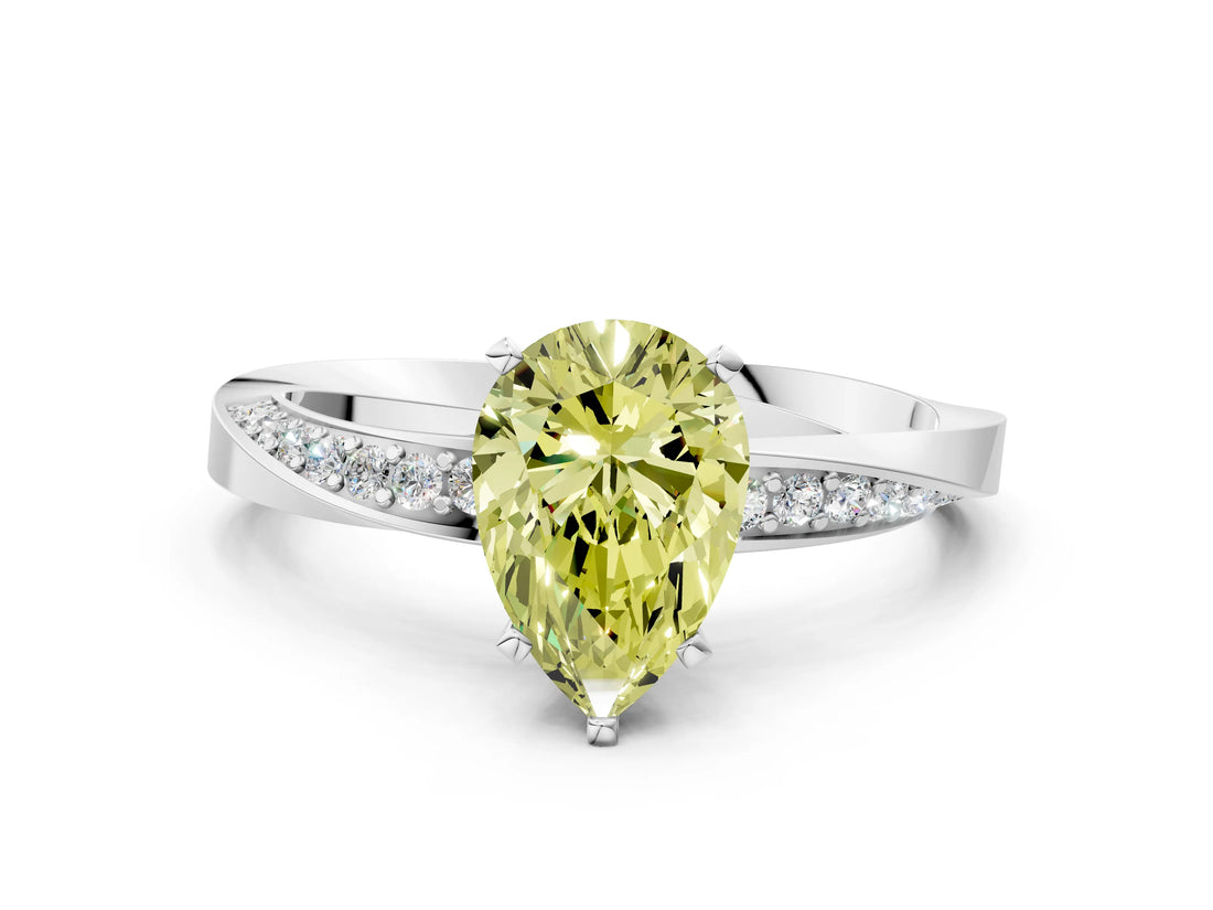 White gold Fancy Yellow Pear Cut Diamond Engagement Ring with Side Stone Accents and Four-Prong Setting_24