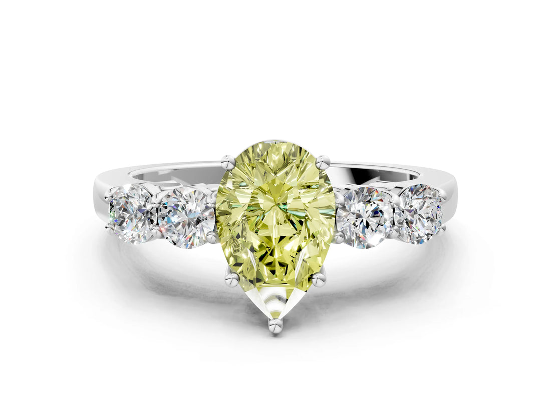 White gold Fancy Yellow Pear  Cut Diamond Five-Stone Prong Set White Gold Ring_84