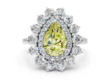 White gold Fancy Yellow Pear Cut Diamond Floral Double Halo Engagement Ring with Prong Setting_12