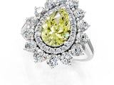White gold Fancy Yellow Pear Cut Diamond Floral Double Halo Engagement Ring with Prong Setting_13