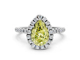 White gold Fancy Yellow Pear  Cut Diamond Floral Halo Engagement Ring with Pavé Band and Prong Setting_49