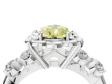 White gold Fancy Yellow Pear  Cut Diamond Floral Halo Engagement Ring with Shared Prong Setting