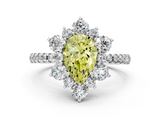 White gold Fancy Yellow Pear  Cut Diamond Floral Halo Pave Band with Prong Setting_37