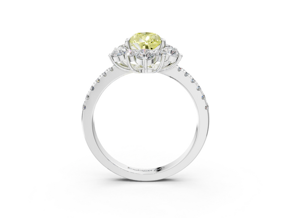 White gold Fancy Yellow Pear  Cut Diamond Floral Halo Pave Band with Prong Setting