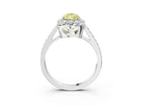 White gold Fancy Yellow Pear Cut Diamond Floral Halo Ring with Pavé Band and Prong Setting_10