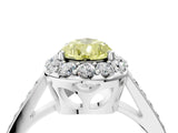 White gold Fancy Yellow Pear Cut Diamond Floral Halo Ring with Pavé Band and Prong Setting_11
