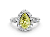 White gold Fancy Yellow Pear Cut Diamond Floral Halo Ring with Pavé Band and Prong Setting_7