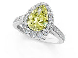 White gold Fancy Yellow Pear Cut Diamond Floral Halo Ring with Pavé Band and Prong Setting_8