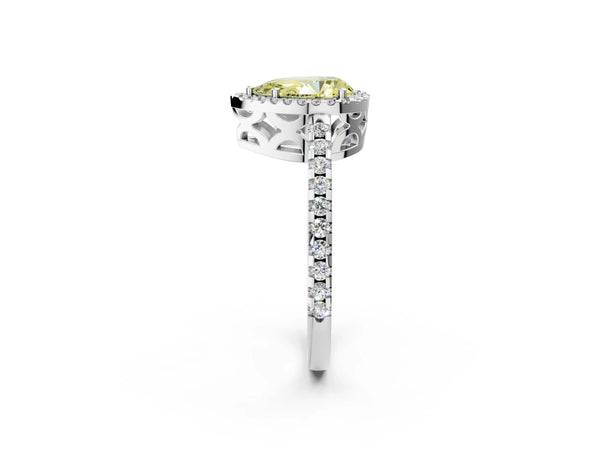Platinum Pear-Shaped Halo Engagement Ring Setting for Fancy Yellow Center