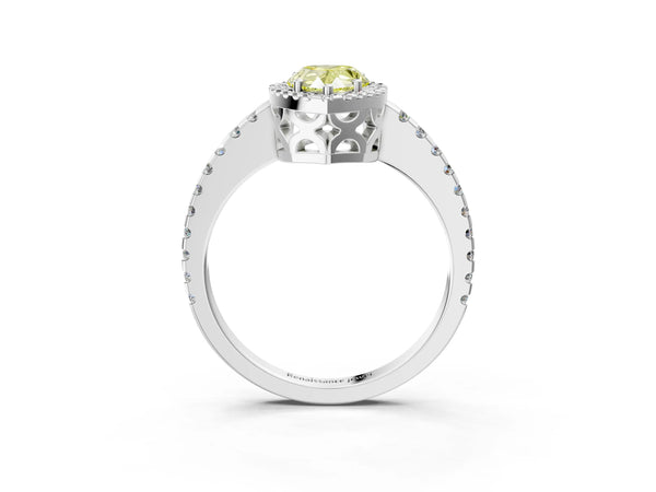 Platinum Pear-Shaped Halo Engagement Ring Setting for Fancy Yellow Center