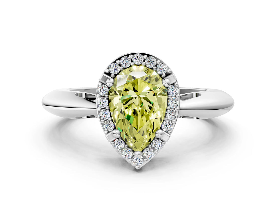 White gold Fancy Yellow Pear  Cut Diamond Halo Engagement Ring with Split Shank and Four-Prong Setting_90