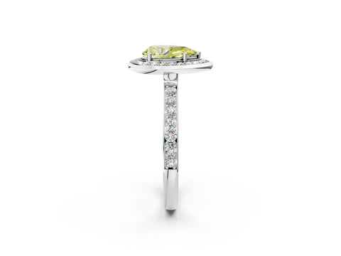 White gold Fancy Yellow Pear Cut Diamond Halo Ring with Bezel Frame and Pavé Band_2