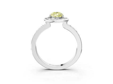 White gold Fancy Yellow Pear Cut Diamond Halo Ring with Bezel Frame and Pavé Band_3