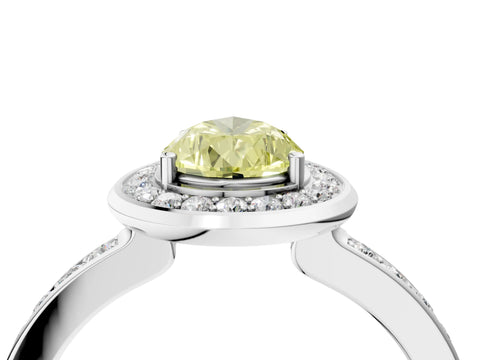 White gold Fancy Yellow Pear Cut Diamond Halo Ring with Bezel Frame and Pavé Band_4