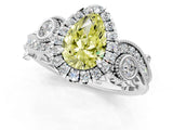 White gold Fancy Yellow Pear Cut Diamond Halo Ring with Milgrain Pavé Band and Four-Prong Setting_66
