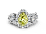 White gold Fancy Yellow Pear Cut Diamond Halo Ring with Milgrain Pavé Band and Four-Prong Setting_67