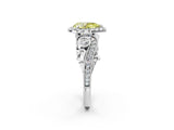 White gold Fancy Yellow Pear Cut Diamond Halo Ring with Milgrain Pavé Band and Four-Prong Setting_68