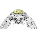 White gold Fancy Yellow Pear Cut Diamond Halo Ring with Milgrain Pavé Band and Four-Prong Setting_69