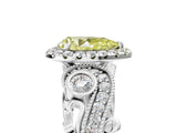 White gold Fancy Yellow Pear Cut Diamond Halo Ring with Milgrain Pavé Band and Four-Prong Setting_72
