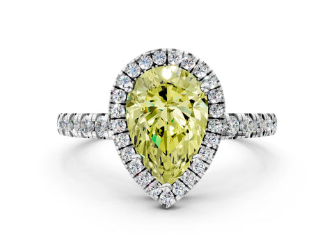 White gold Fancy Yellow Pear Cut Diamond Halo Ring with Pavé Band and Four-Prong Setting_12