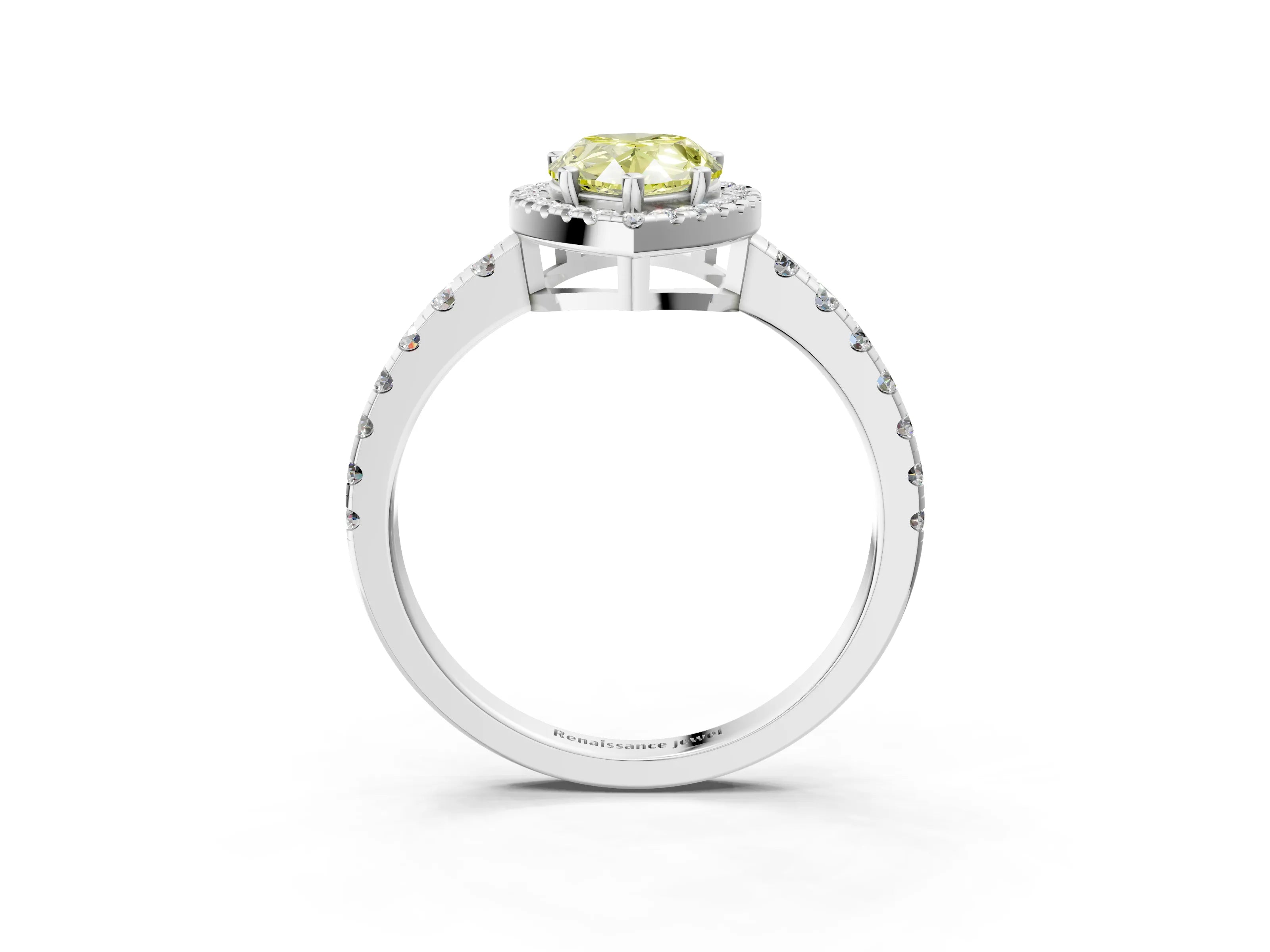 White gold Fancy Yellow Pear Cut Diamond Halo Ring with Pavé Band and Four-Prong Setting_15
