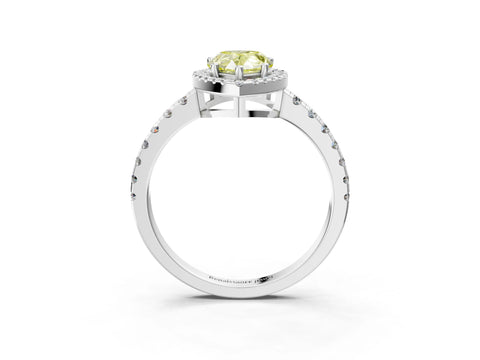 White gold Fancy Yellow Pear Cut Diamond Halo Ring with Pavé Band and Four-Prong Setting_15