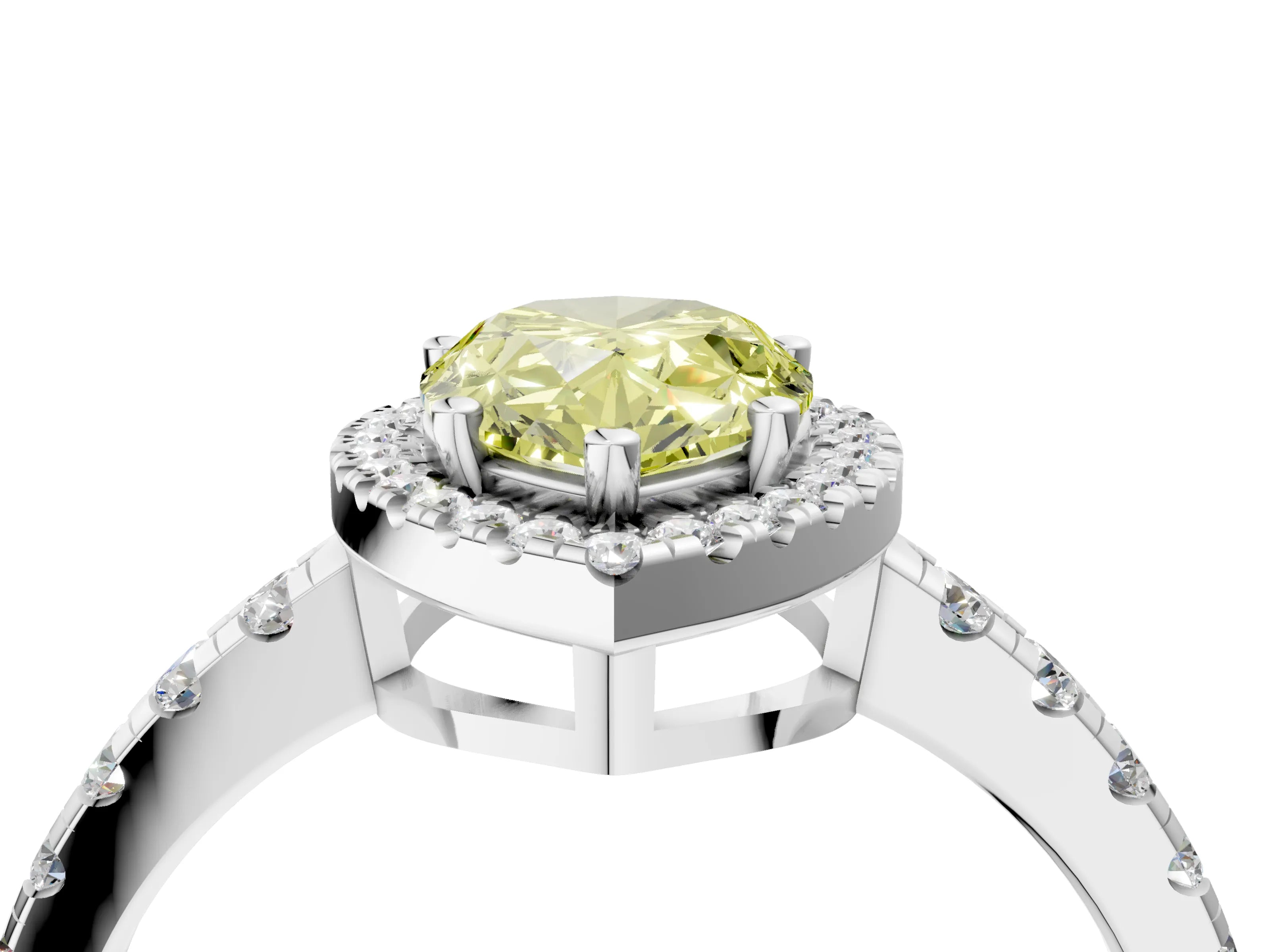 White gold Fancy Yellow Pear Cut Diamond Halo Ring with Pavé Band and Four-Prong Setting_16