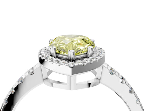 White gold Fancy Yellow Pear Cut Diamond Halo Ring with Pavé Band and Four-Prong Setting_16