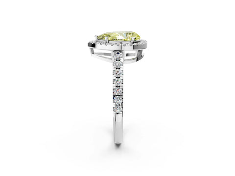 White gold Fancy Yellow Pear Cut Diamond Halo Ring with Pavé Band and Four-Prong Setting_2