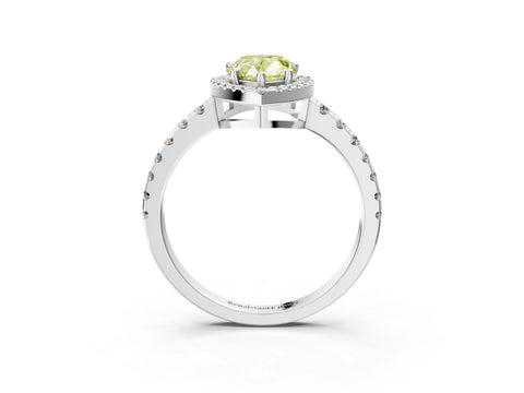 White gold Fancy Yellow Pear Cut Diamond Halo Ring with Pavé Band and Four-Prong Setting_3