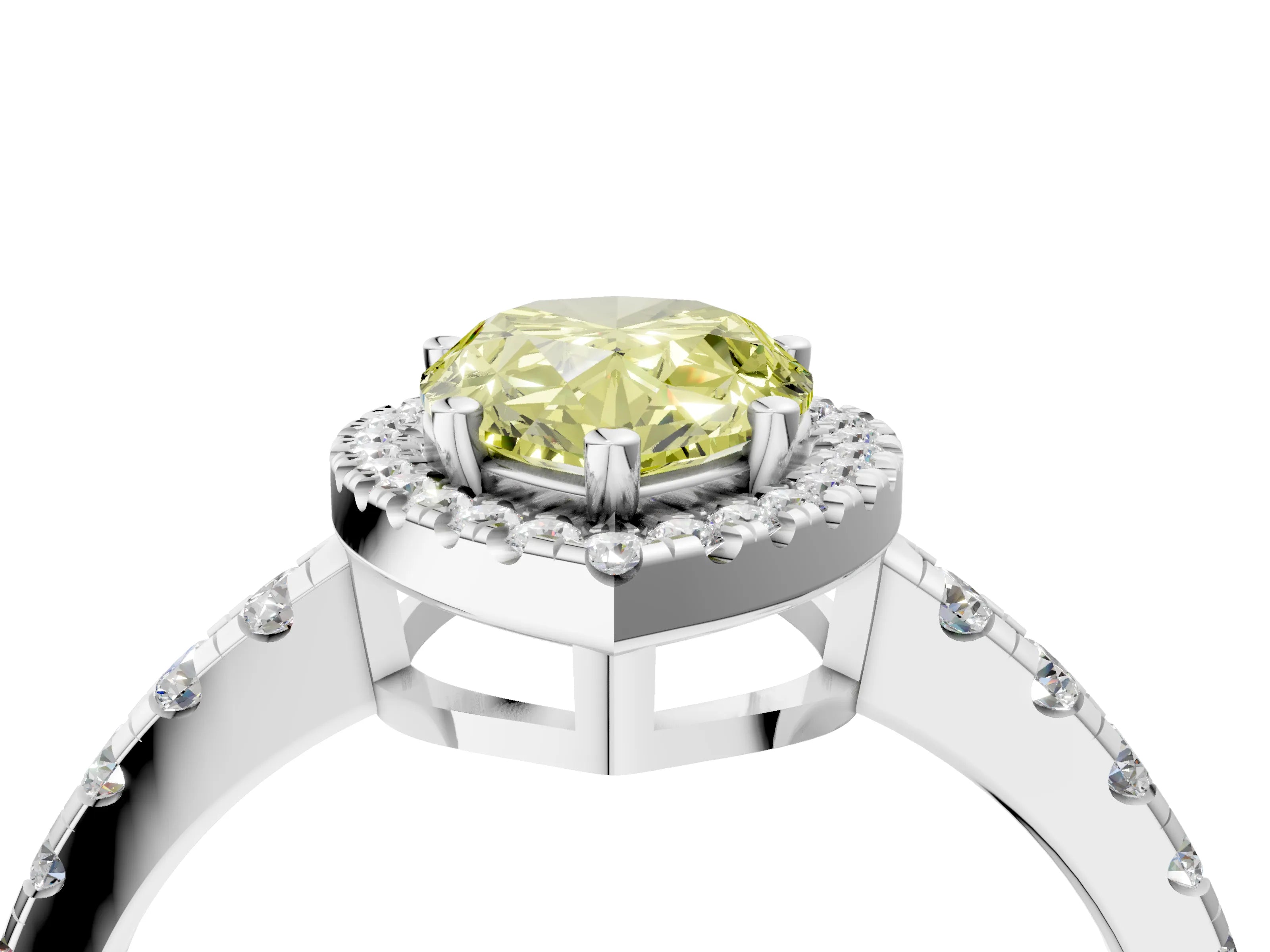 White gold Fancy Yellow Pear Cut Diamond Halo Ring with Pavé Band and Four-Prong Setting_4