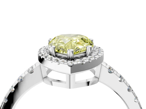 White gold Fancy Yellow Pear Cut Diamond Halo Ring with Pavé Band and Four-Prong Setting_4